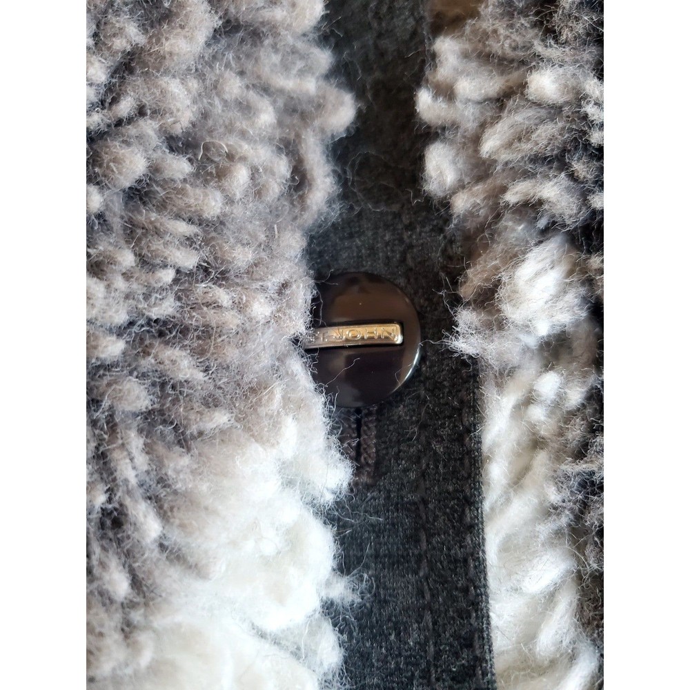 Faux Front Fur Vest St John Size P Gray Button Down - Picture 3 of 7